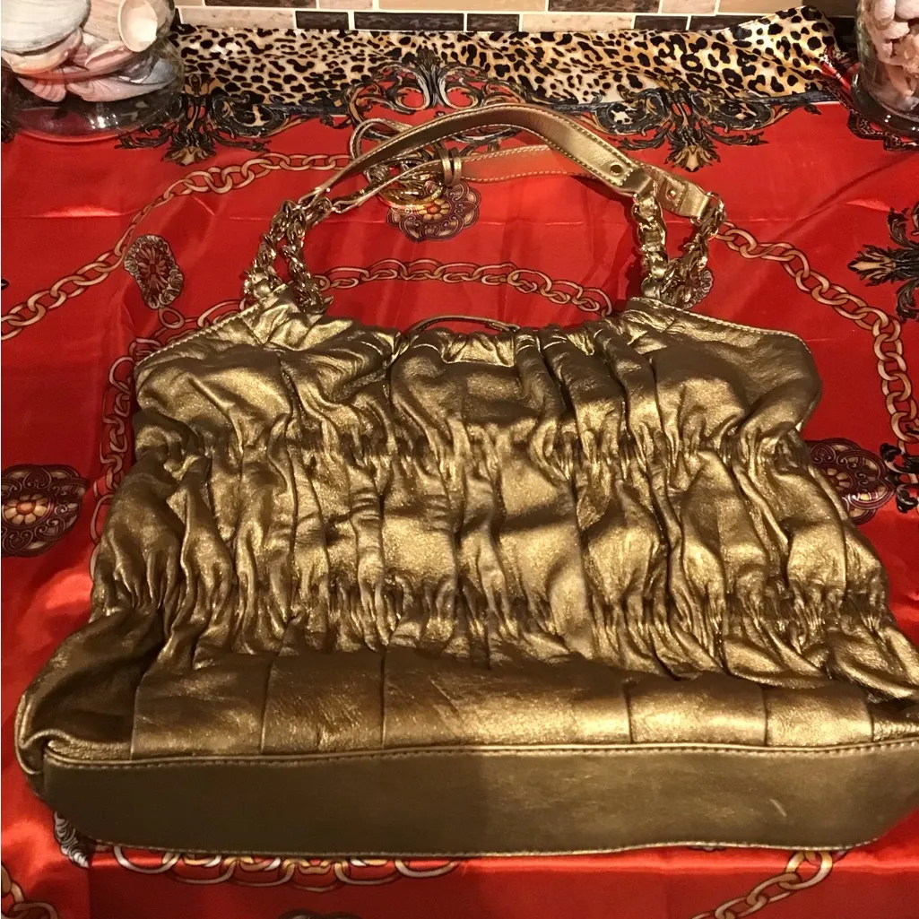 Michael Kors Gold Ruched Shoulder Purse - Image 3