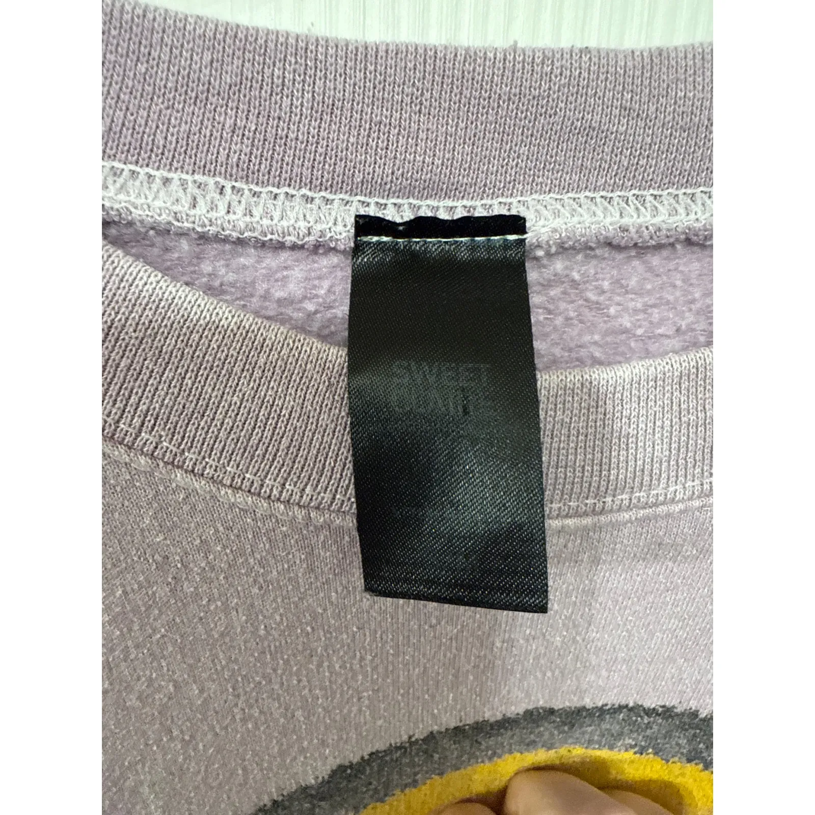 Sweet Claire Smiley Face Crew Neck Purple Oversized Sweatshirt, S/M - Image 3