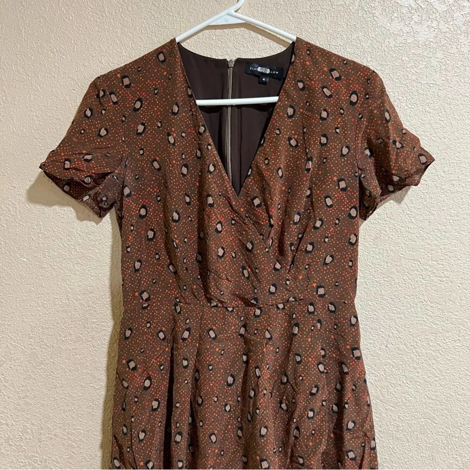 Slate & Willow Rust Brown Silk Leopard Print Dress - Image 4