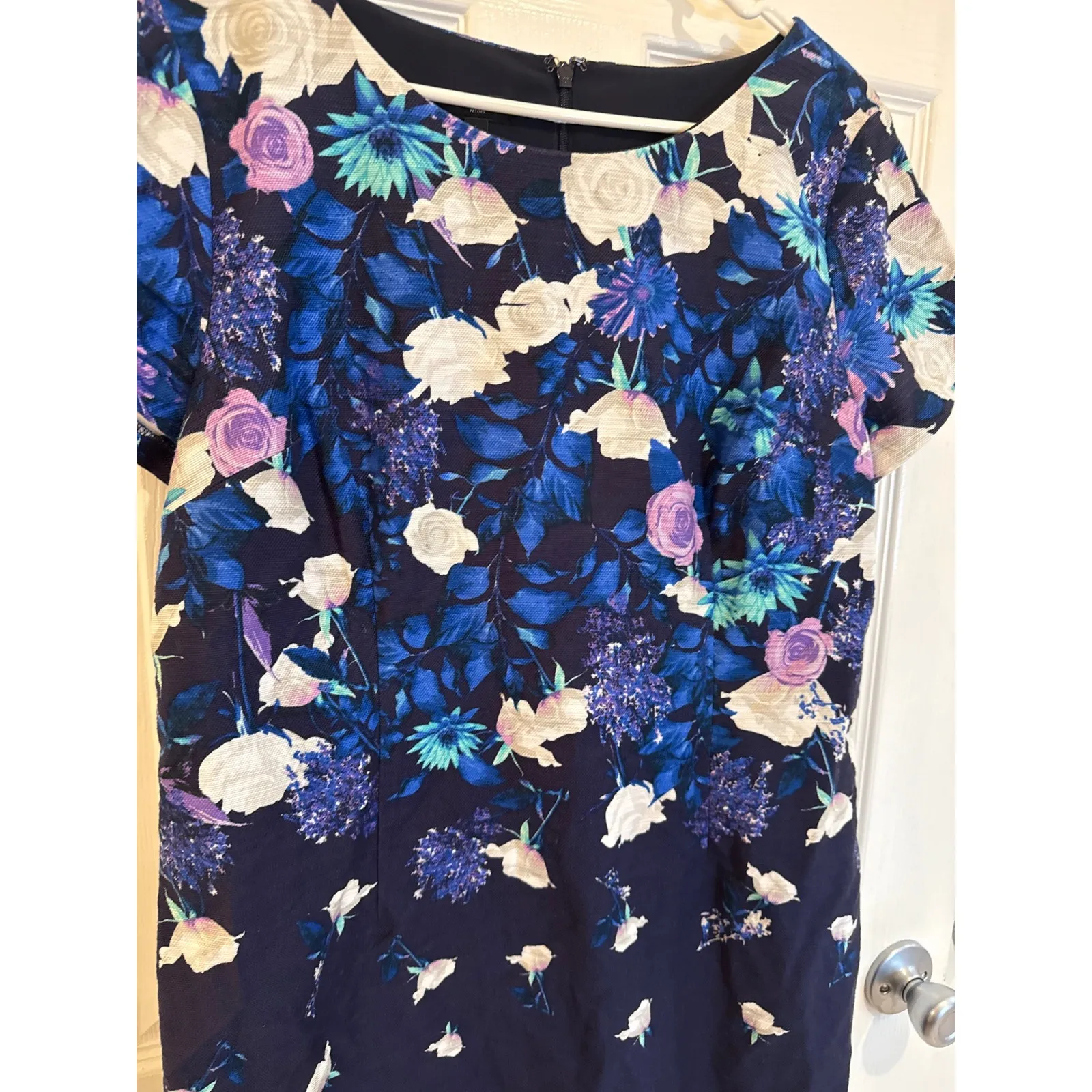 Talbots Petites Floral Print Dress Blue Purple White Career‎ Casual Party - Image 3