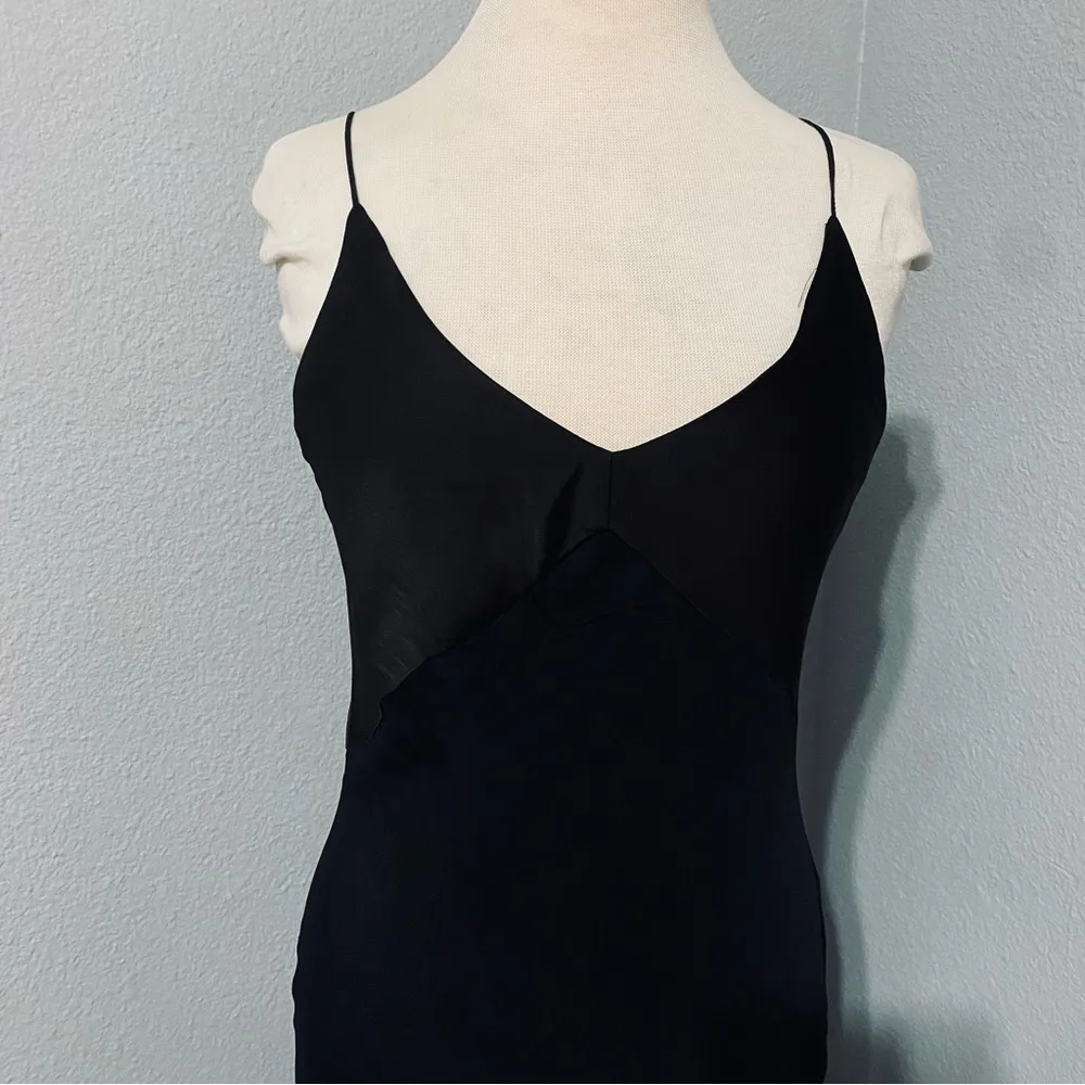 Zara Narciso‎ Rodríguez Black Christmas Maxi V-Neck Silk Blend Slip Dress Sz M - Image 6