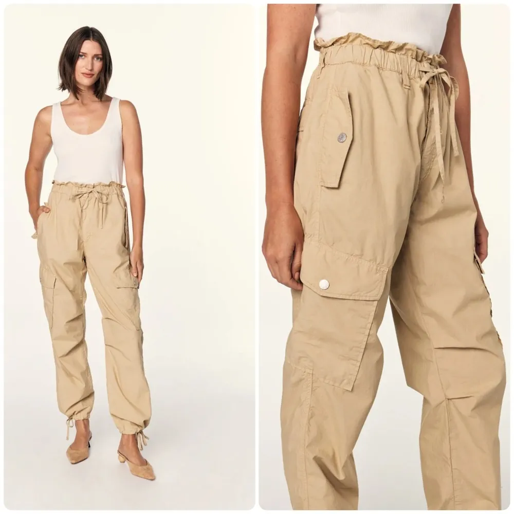 AMO‎ Oatmeal Parachute Cargo Pants Size Medium Tan - Image 2