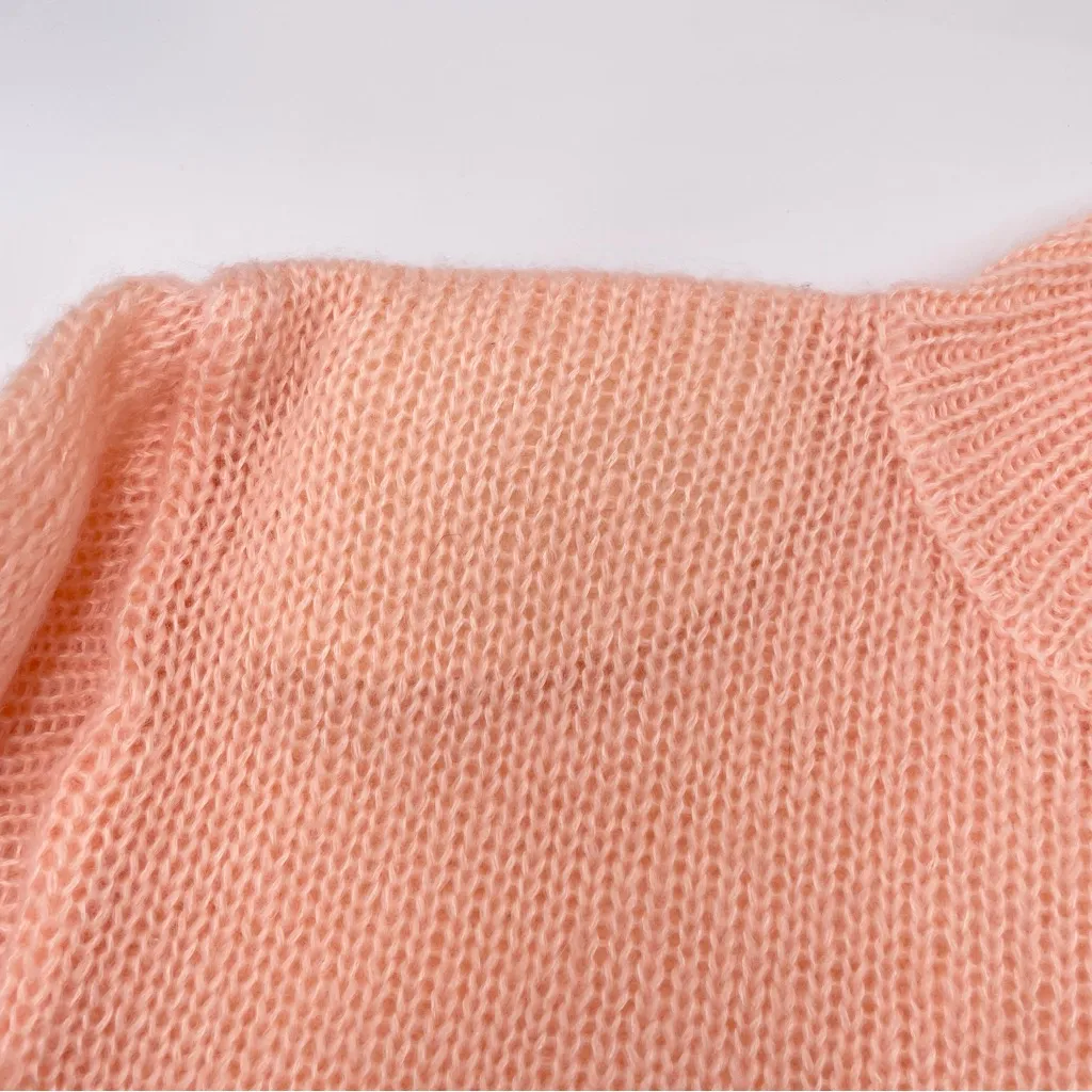 Vintage 80s Maggie Lawrence Peach Pink Floral Embroidered Sequin Sweater Fairy Size L - Image 10