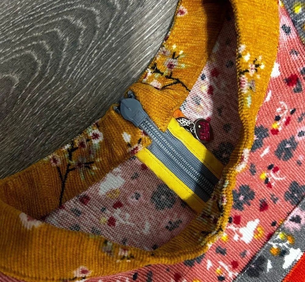 Celiab Blue Corduroy Floral Papyrus Peasant Midi Dress Size XS Boho - Image 7