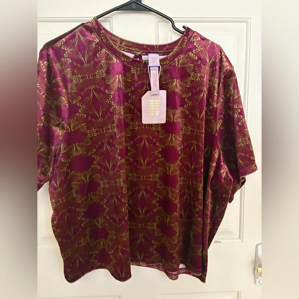 Savage X Fenty Women's Psychedelic Velvet Sleep Top Purple Size XL - Image 2