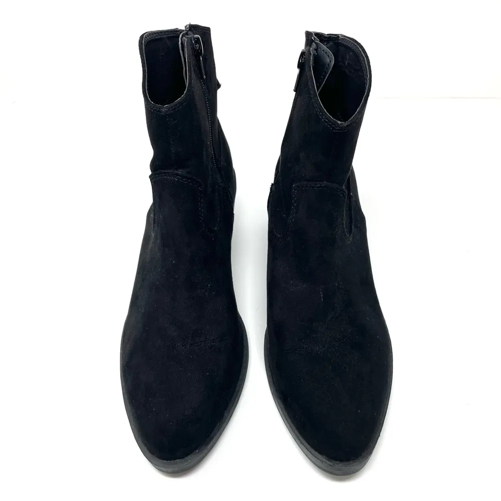 black faux suede western ankle booties, size 8 - Image 5