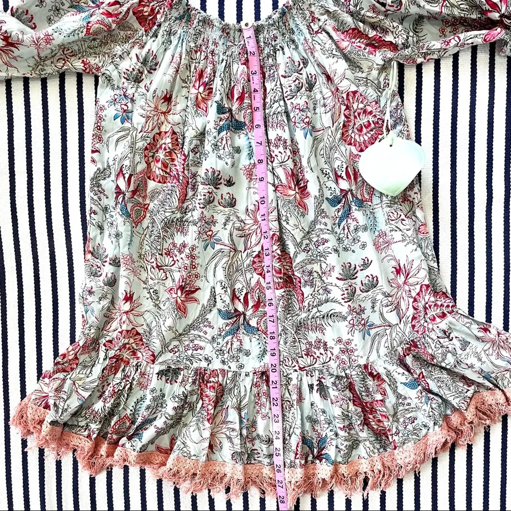 Z & L Europe Floral Boho Off The Shoulder Lace Bell Sleeve Mini Dress S/M - Image 6