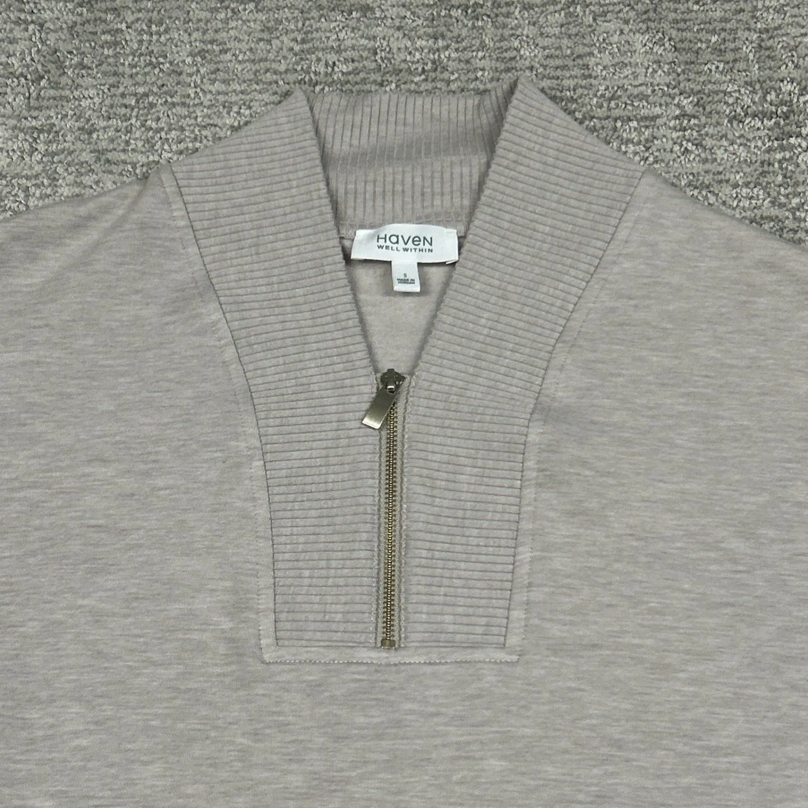 Haven Well Within Top Womens Small 1/4 Zip Soft Beige Side Slits Sweater - Image 2