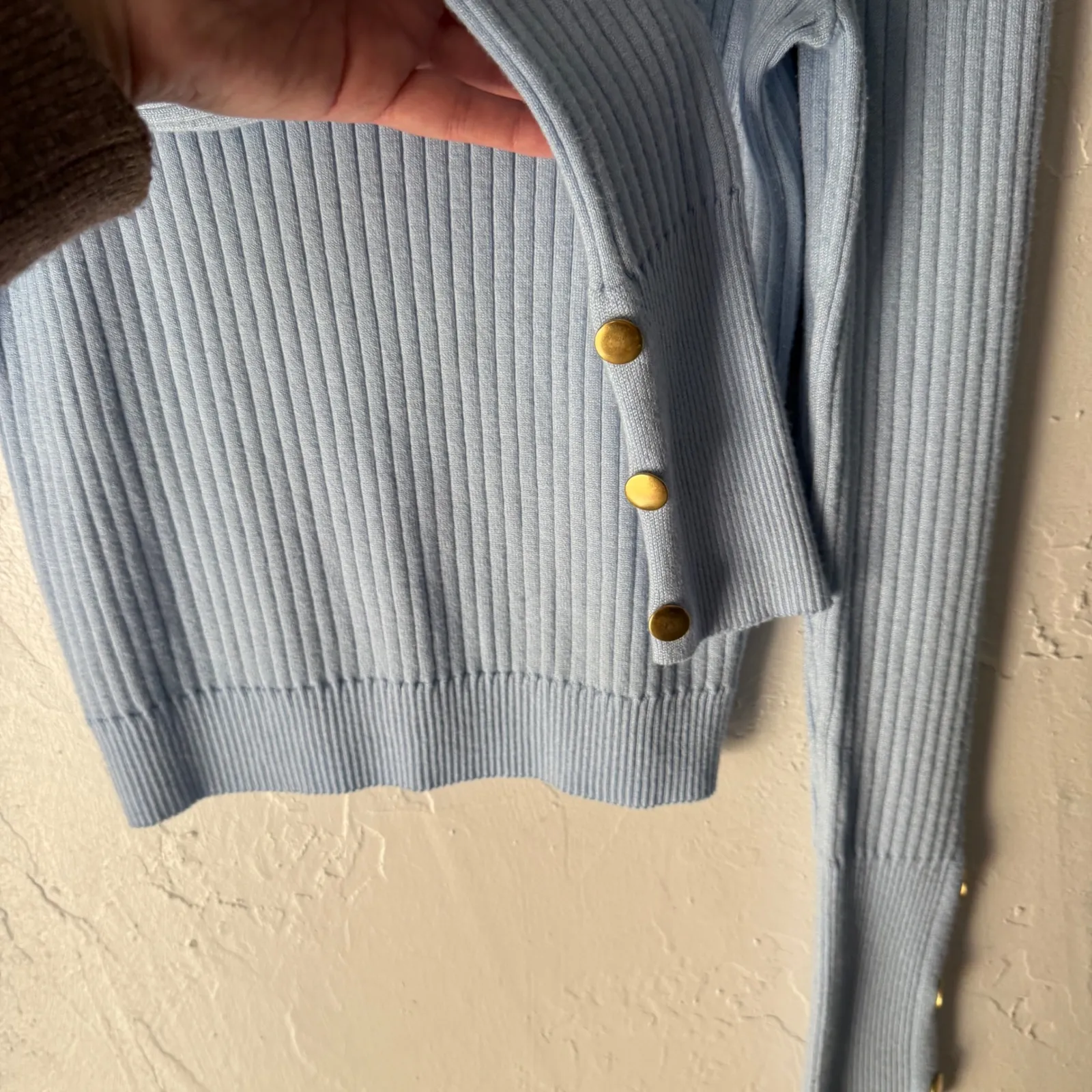 Love Always Baby Blue Ribbed Knit Puff Sleeve Sweater Large Coquette Romantic - Image 7