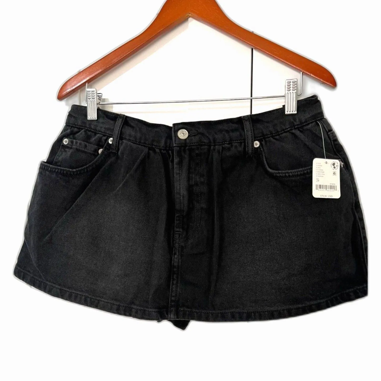 Free People We The Free Denim Micro Mini Skort in Black Wash Sz 30 New With Tags - Image 5