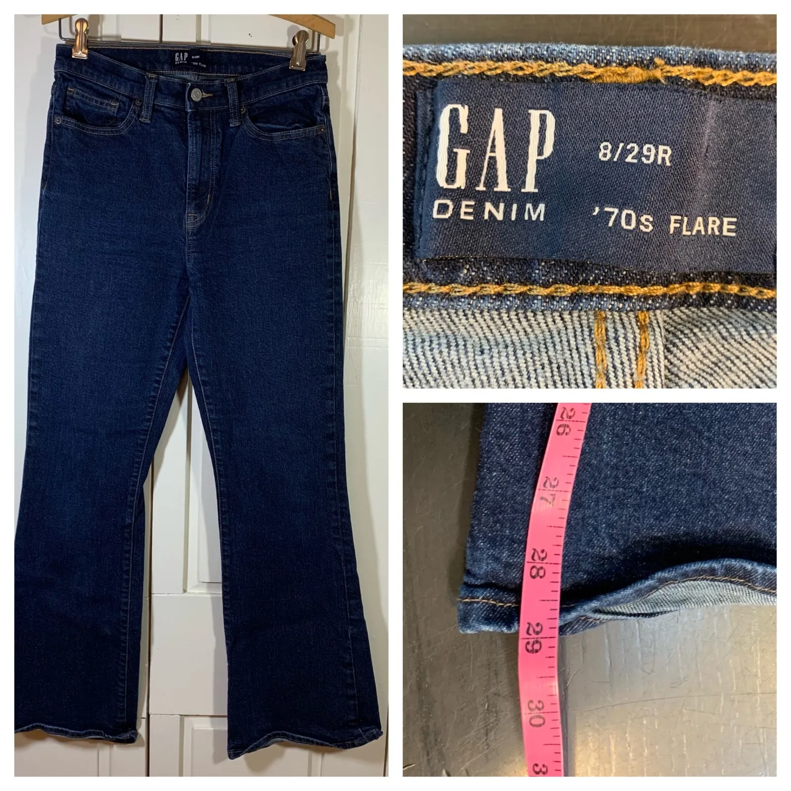 GAP Womens 8 29R Dark Wash 70s Flare Jeans High Rise Stretch Denim Retro Western - Image 12