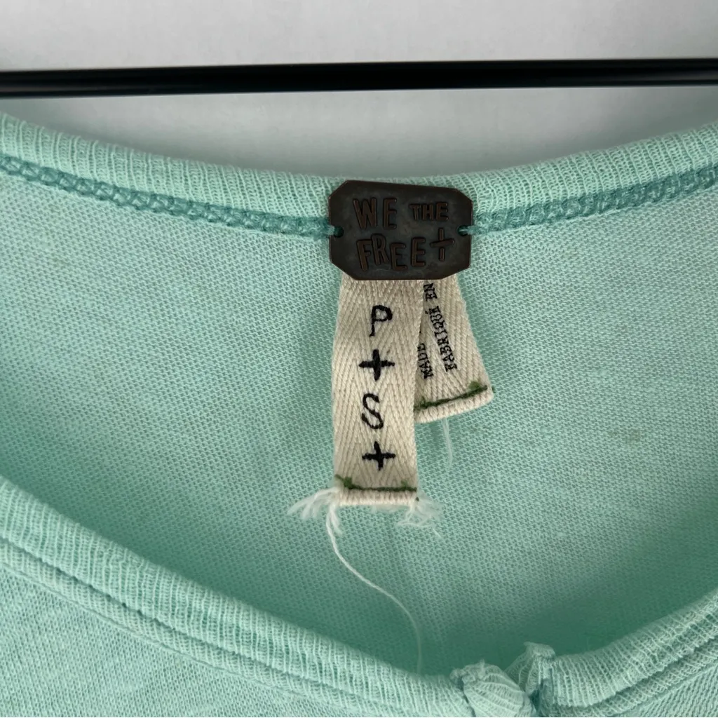 We The Free Sheer Aqua Mint Green Linen Blend‎ Relaxed Fit Dolman Henley Top - Image 2