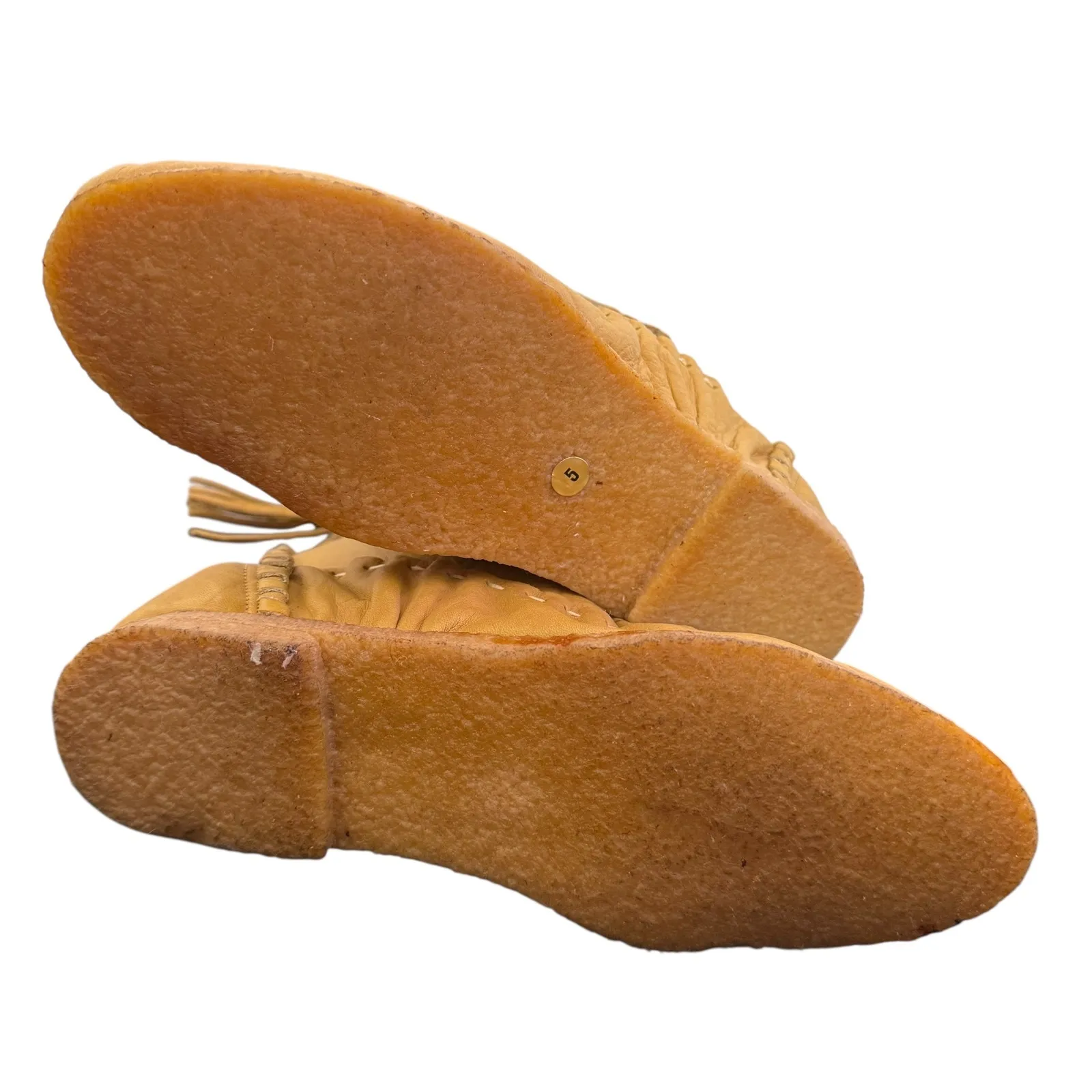 Vintage 70s Prima Moccasin Leather Boots Womens Size 5 Fringe‎ Tassels Stitching - Image 12