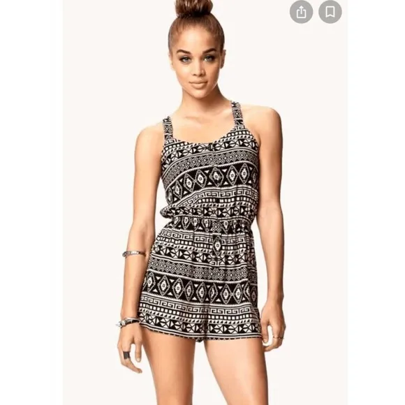 Forever 21 Black Tan Tribal Strappy Back Playsuit - Image 39