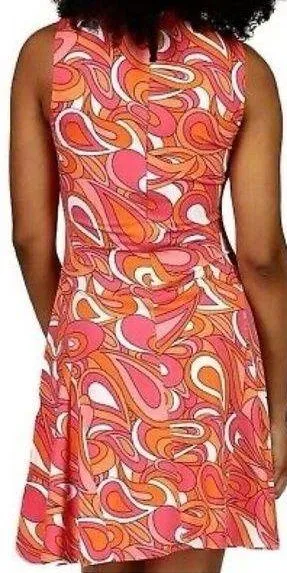 MICHAEL Michael Kors Swirl Print Twisted Neck Dress Orange Pink White Sz S - Image 2