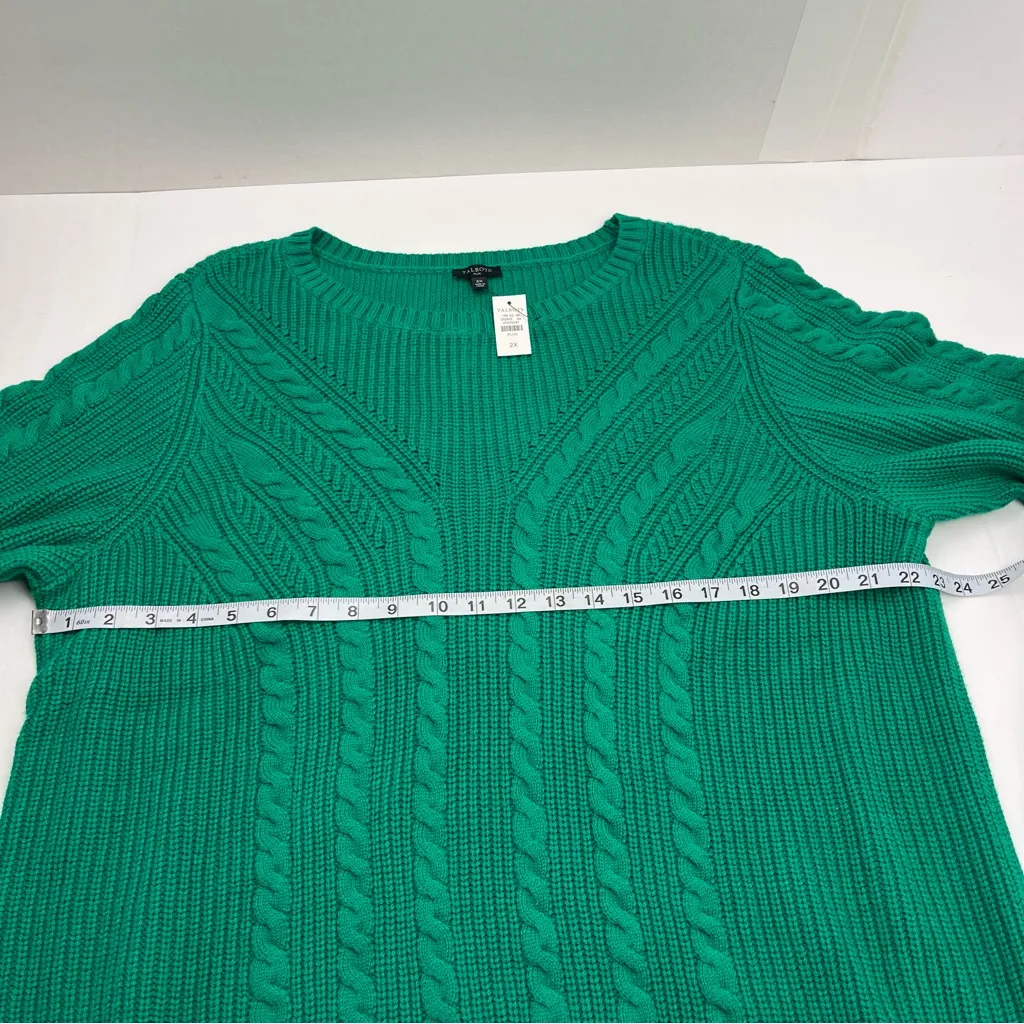 Talbots Plus Cable Knit Crewneck Sweater Kelly Green‎ Womens Size 2X Winter NEW - Image 5