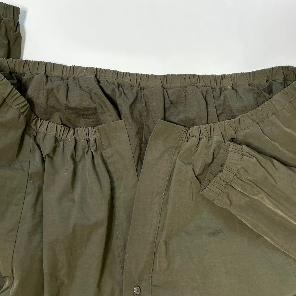 Eileen Fisher Bubble Hem Funnel Neck Belted Trench Coat Jacket Olive Size XS - Image 10