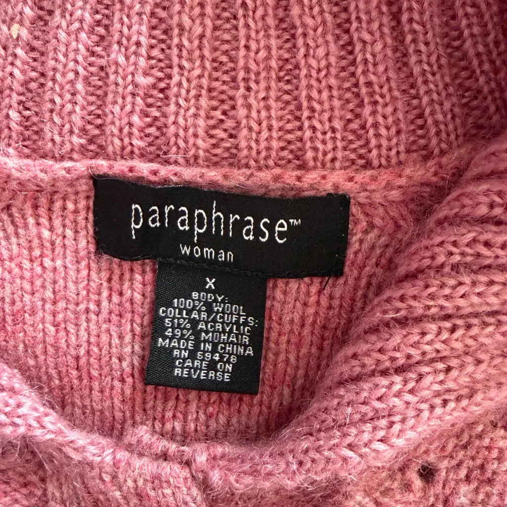 Paraphrase Pink Wool & Mohair Knit Cardigan Sweater XL Cozy Cottageco - Image 2
