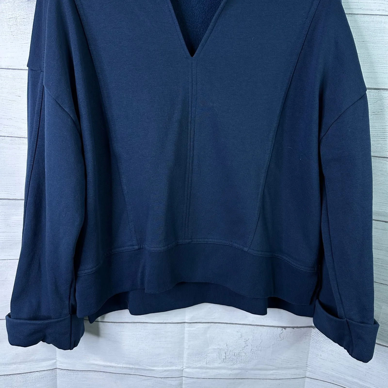 Pilcro Womens size Small Johnny Collar V Neck Pullover Sweatshirt Blue Anthro - Image 5