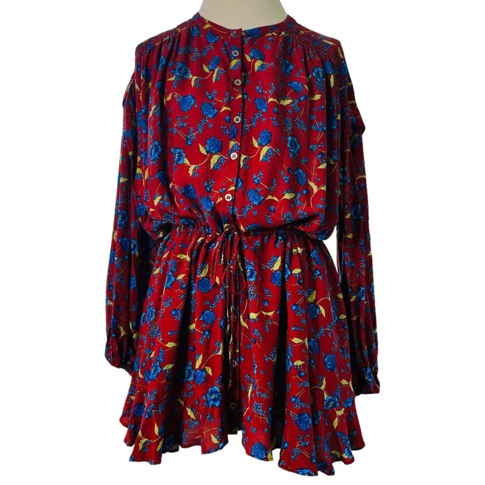 Free People Mini Flower Fields Mini Burgundy Dress S/P - Image 3