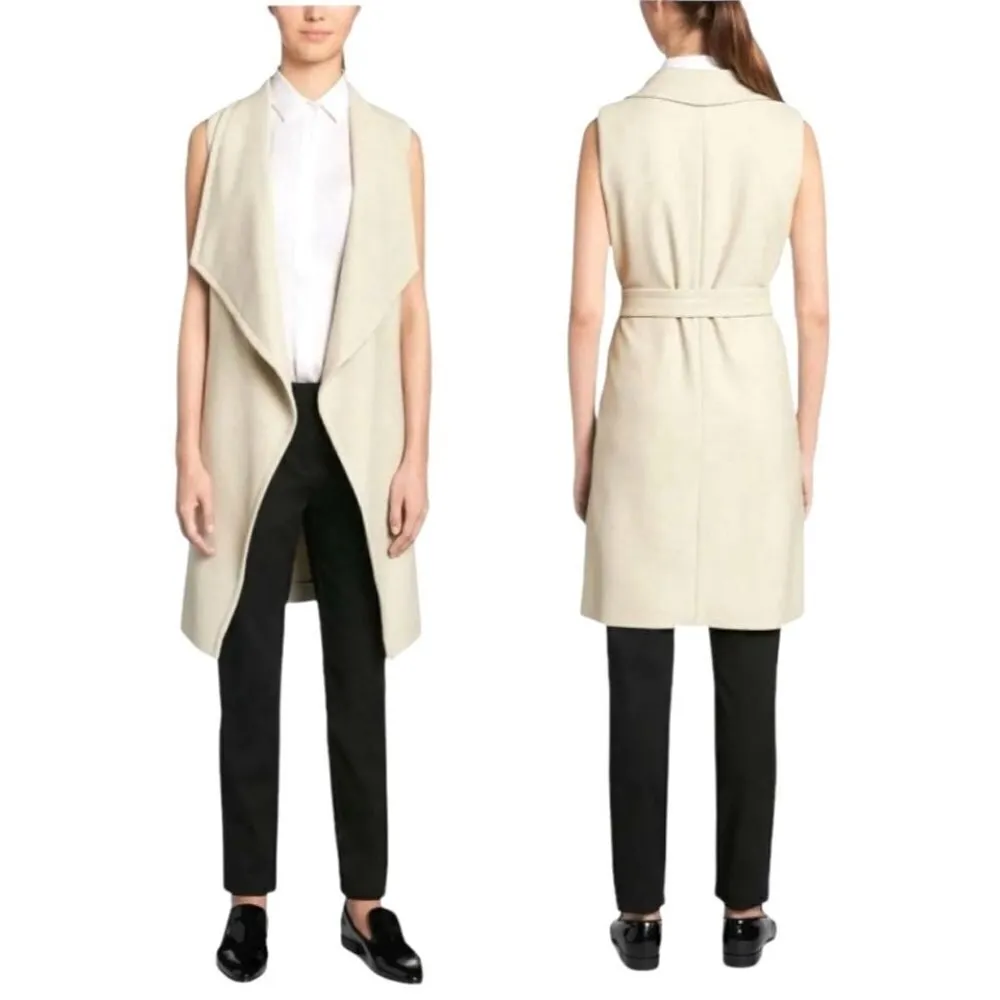 Hugo Boss Ivory Wool Blend Knit‎ Waterfall Collar Long Line Belted Kalimi Vest 6 - Image 2