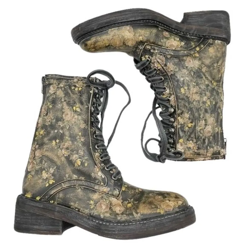 NWT Free People Santa Fe Bootie Black Floral Leather Lace-Up Combat Boot Size 8 - Image 7