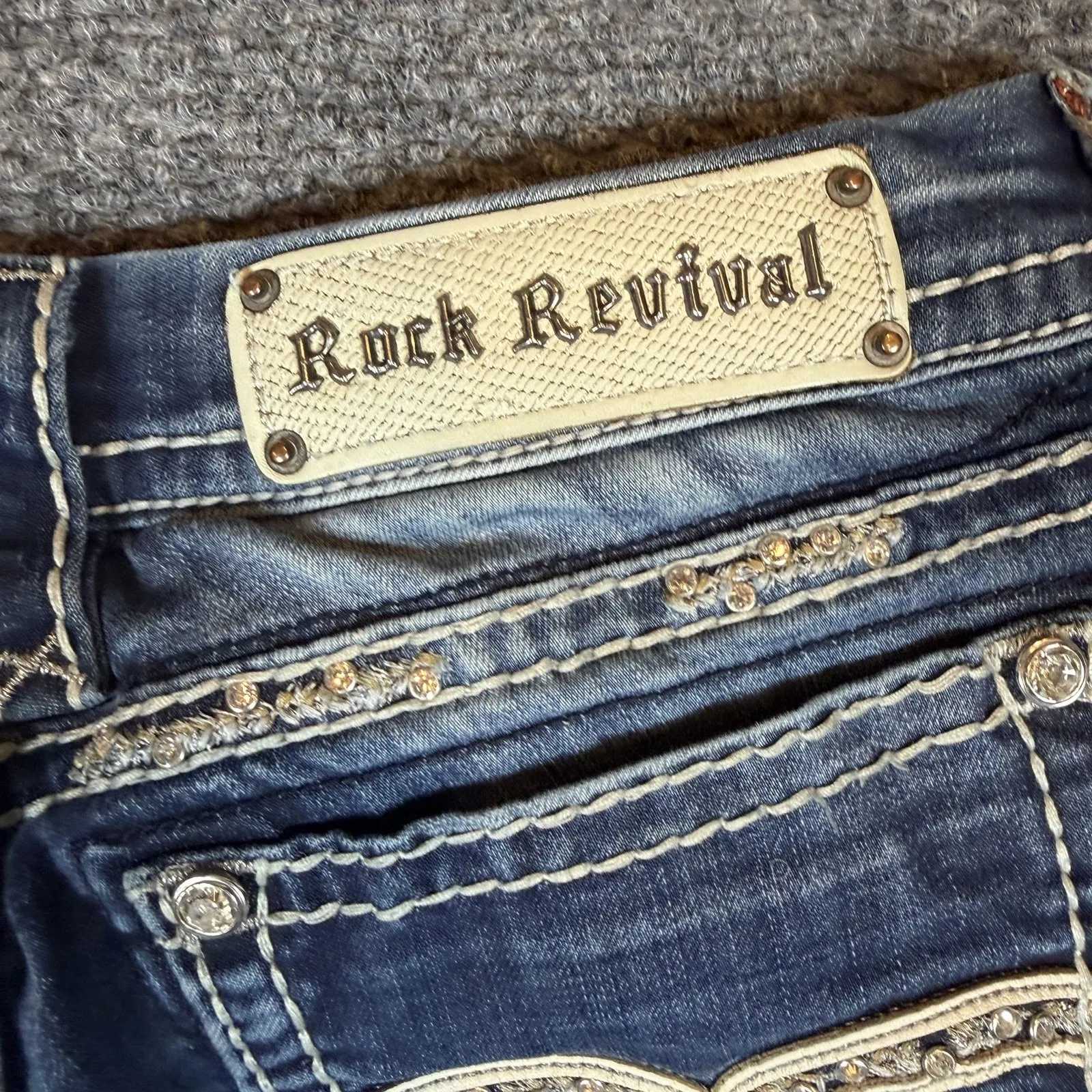 Rock Revival Jeans Womens 29 Blue Eloise Easy Bootcut Thick Stitch Bling Y2K Mid - Image 6