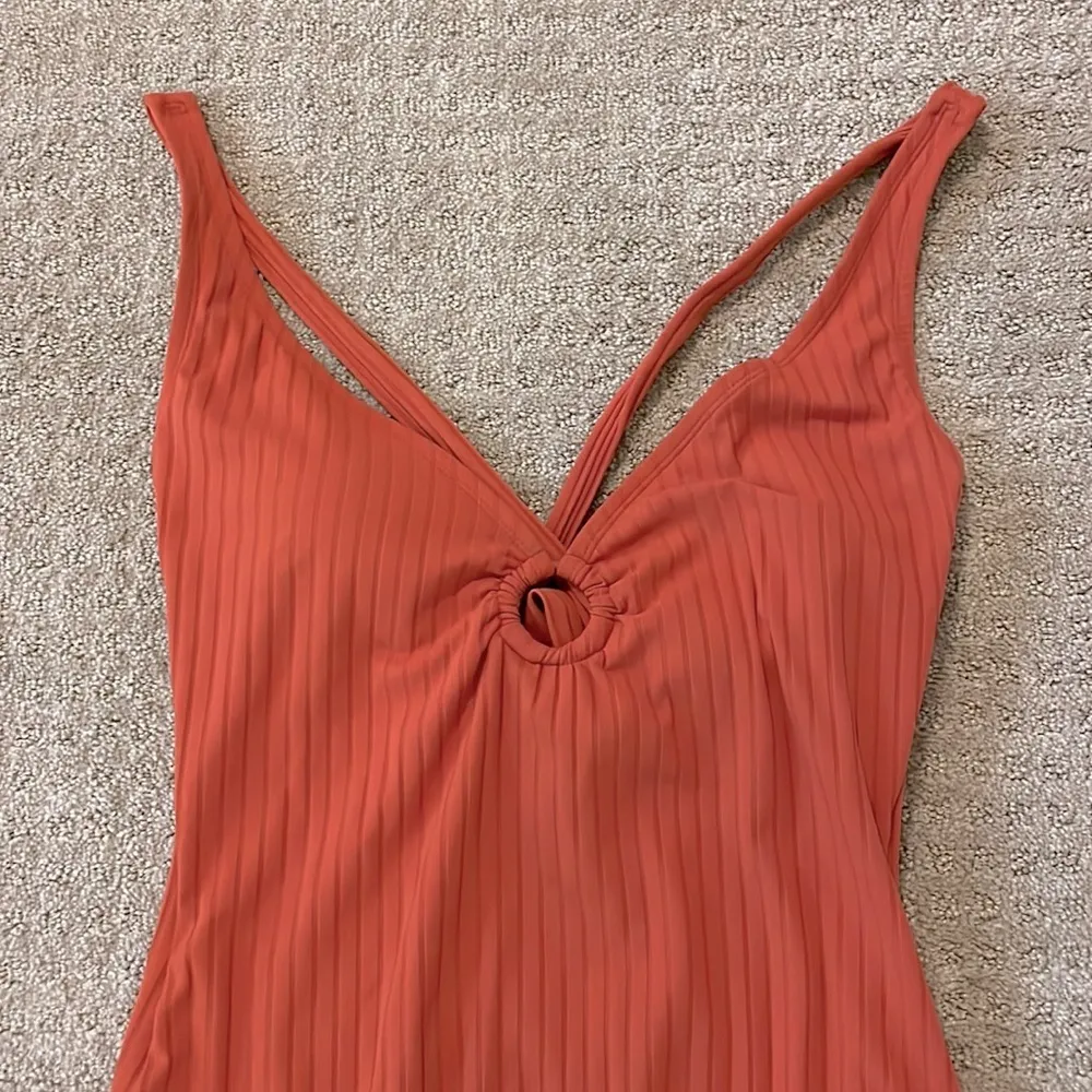 Kona Sol Apricot Orange Ribbed Criss Cross Back One Piece Bathing Suit - Image 5