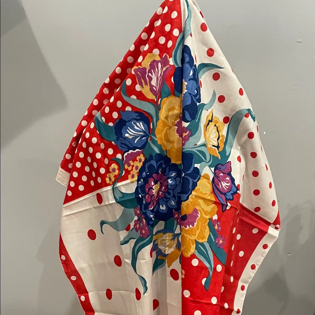 Red Polka Dot Scarf with floral design - Image 3