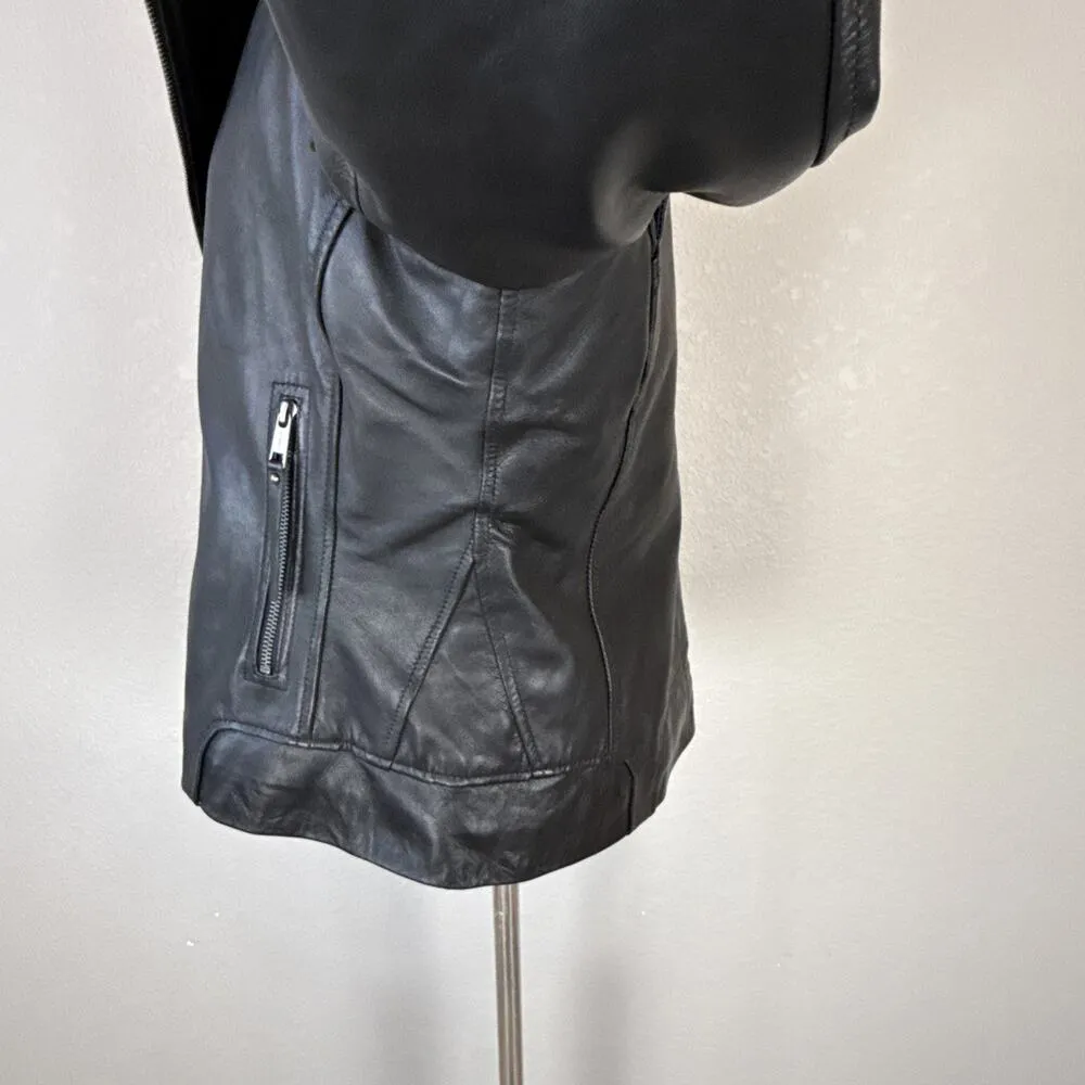 LeatherCult Womens Black Napa Leather Zip Moto Jacket Size XL EU 42 Insulated - Image 6