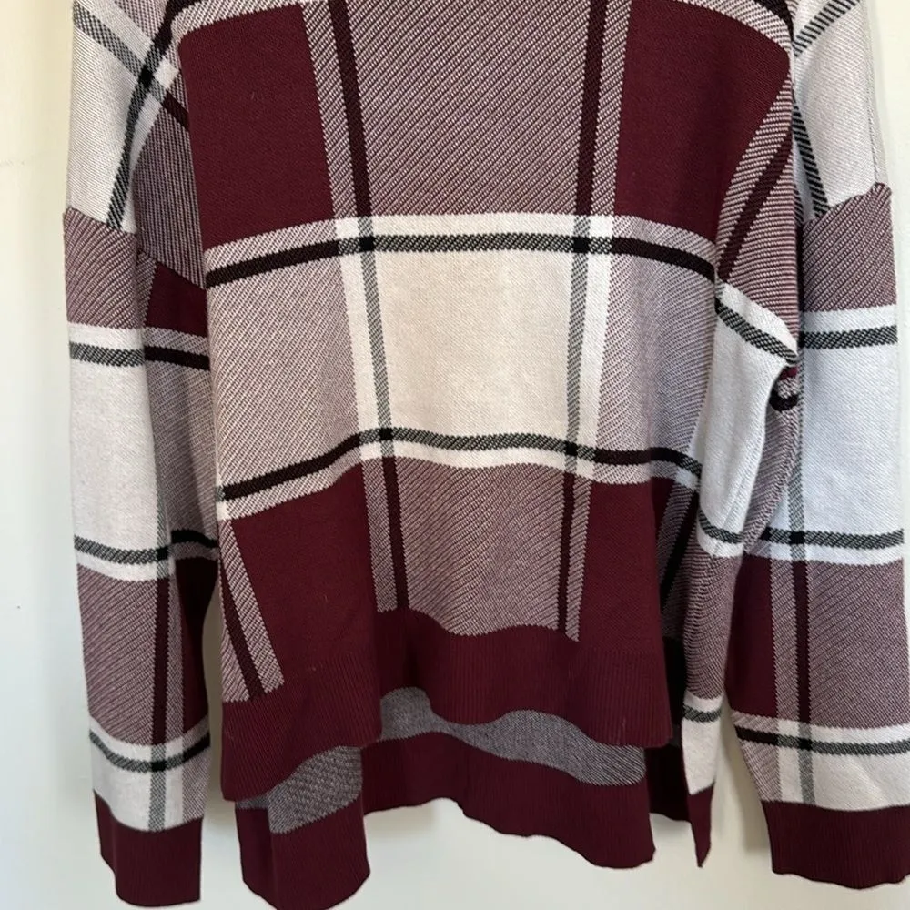 Saks‎ Fifth Avenue Maroon Gray Plaid Pullover Sweater Large Knit Rayon Blend - Image 6