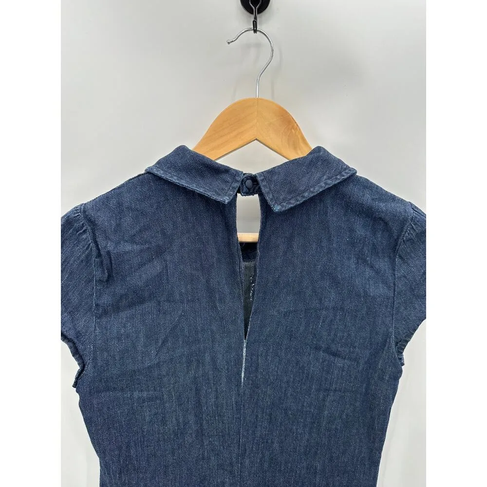 Zara Womens Denim Dress Size XS Cotton Collar Pockets Feminine Dark Academia - Image 6
