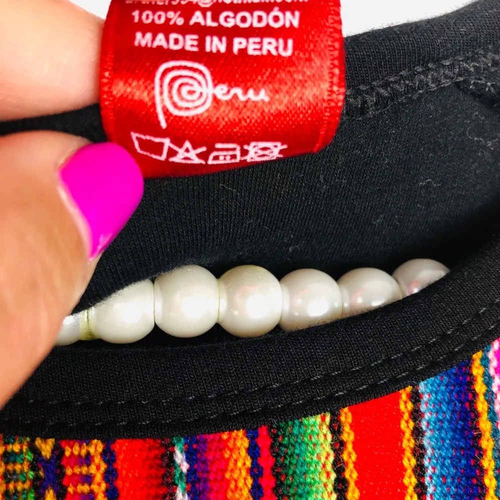 PERU | Lama Peruvian Lima Womens Black Shirt Red Size L - Image 6