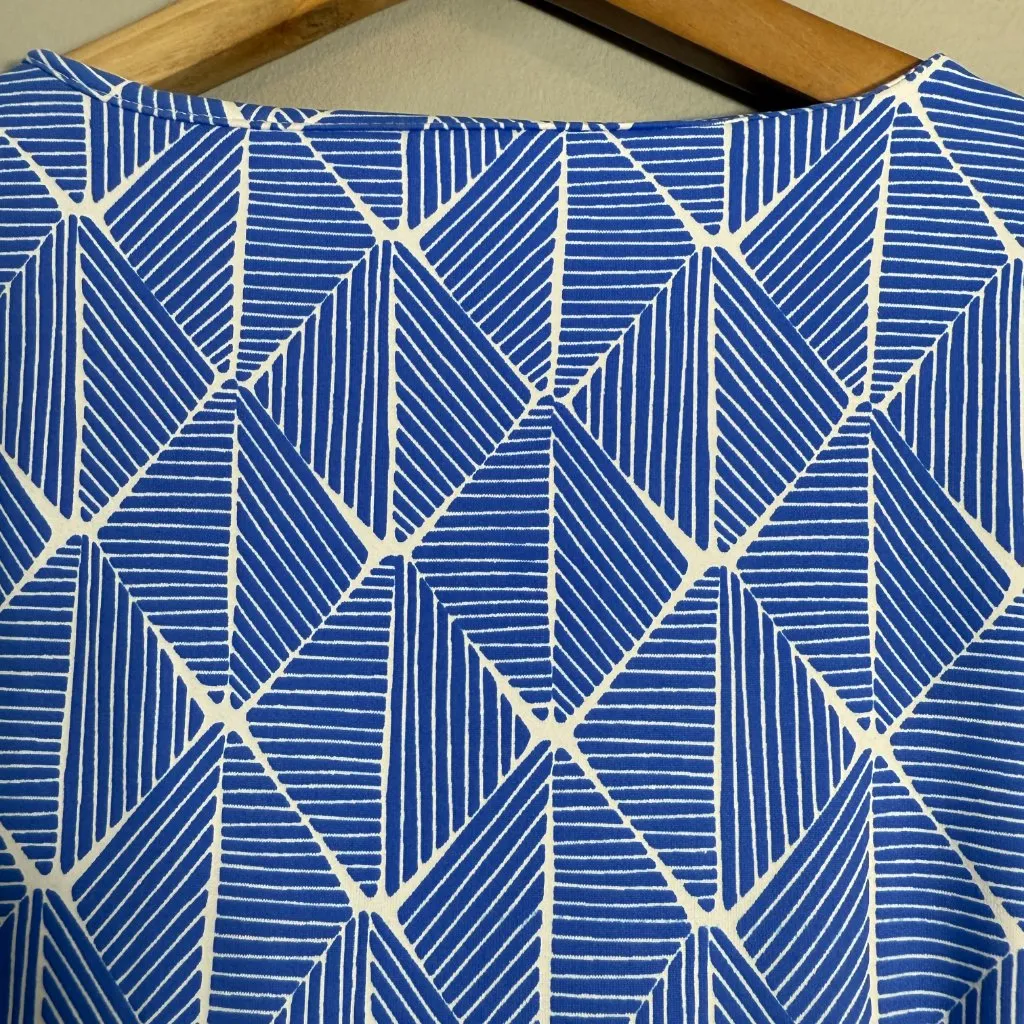 Mahi Gold Patterned Shift Mini Dress Womens Small Blue White Nautical Scuba Chic - Image 10