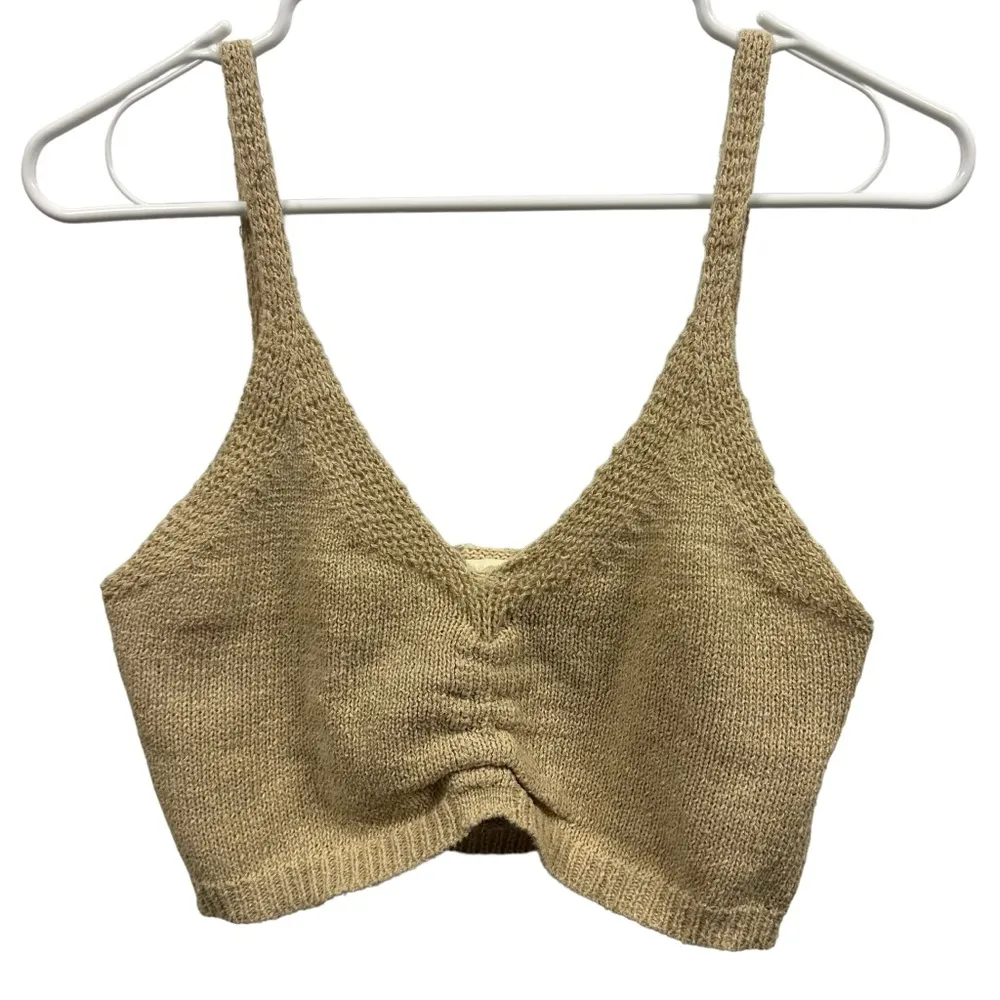 Dreamers By Debut Tan Knit Halter Top Cropped Tank Sleeveless Small to Medium - Image 4