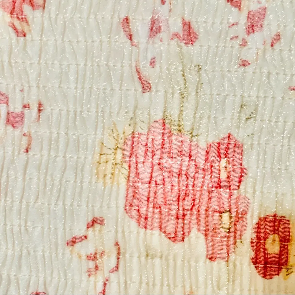 Arula Cream Pink Mauve Floral & Butterflies Sleeveless Smocked Dress. Tan Size XL - Image 5