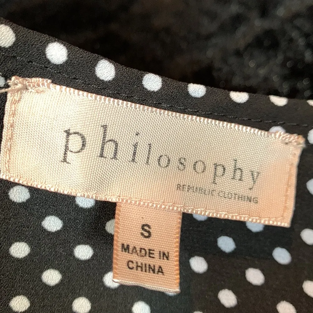 Philosophy black with white polka dot tank. Size Small - Image 3