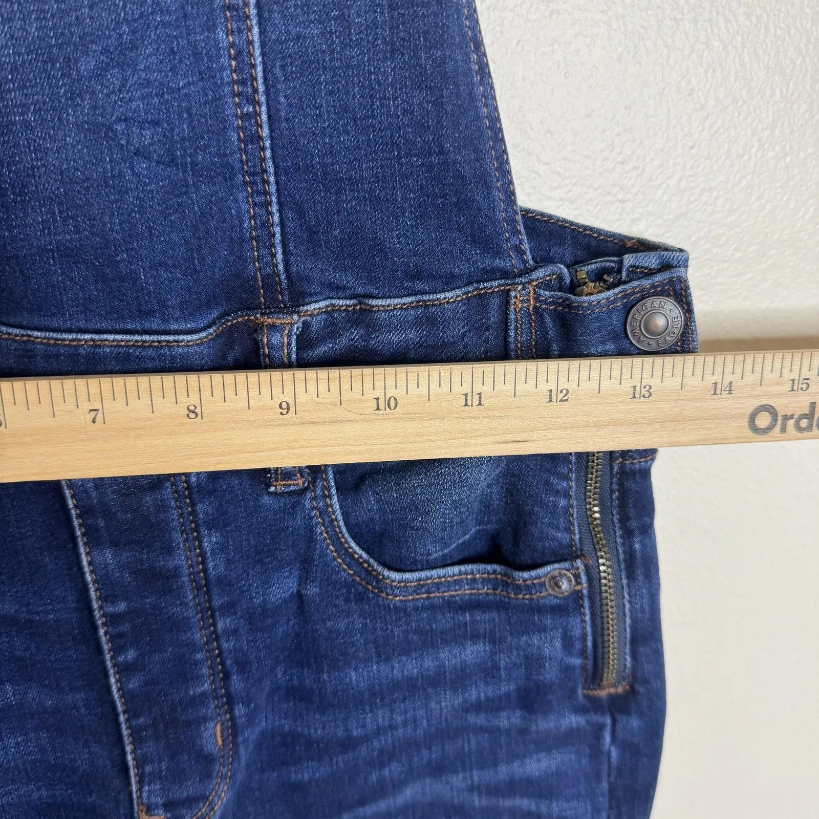American Eagle Overalls Womens 4 Short Blue Denim Flare Super Stretch Jeans - Image 4