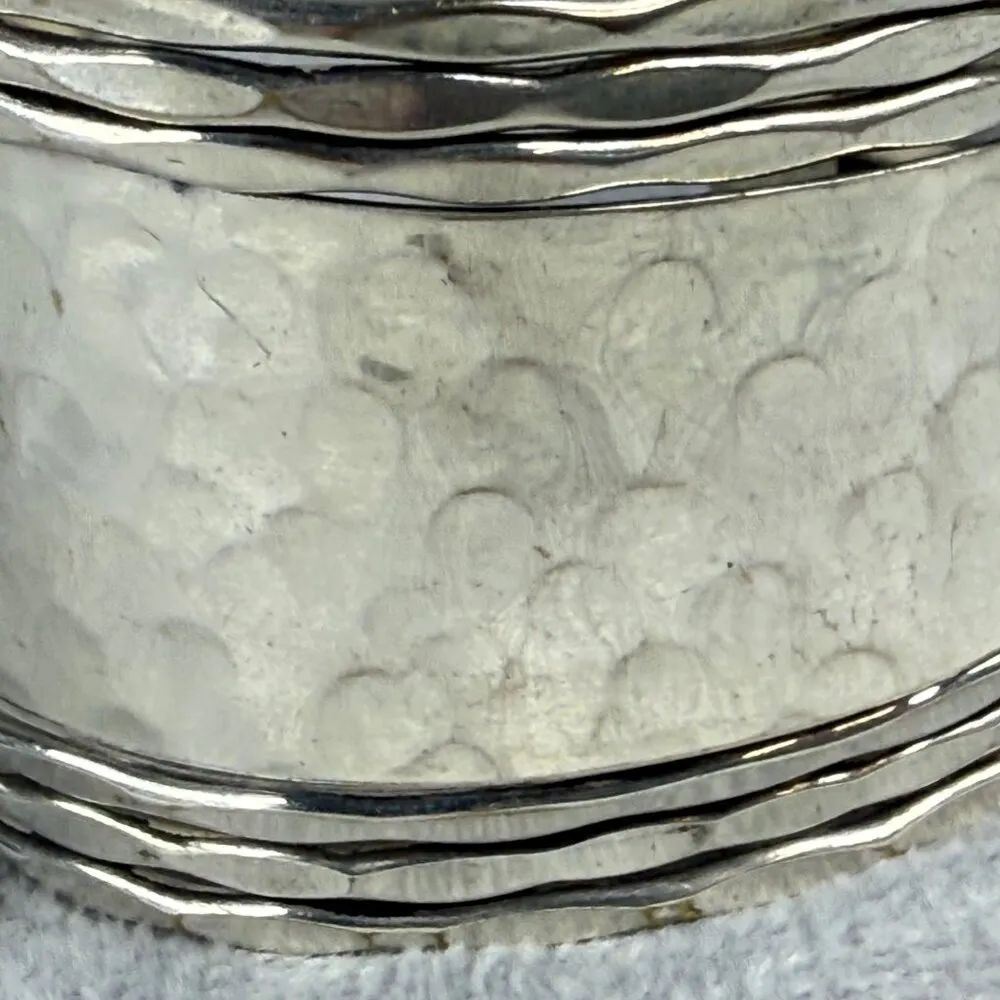 Hammered Silver Tone Metal Cuff Bracelet Asymmetrical Textured Adjustable Fit - Image 10