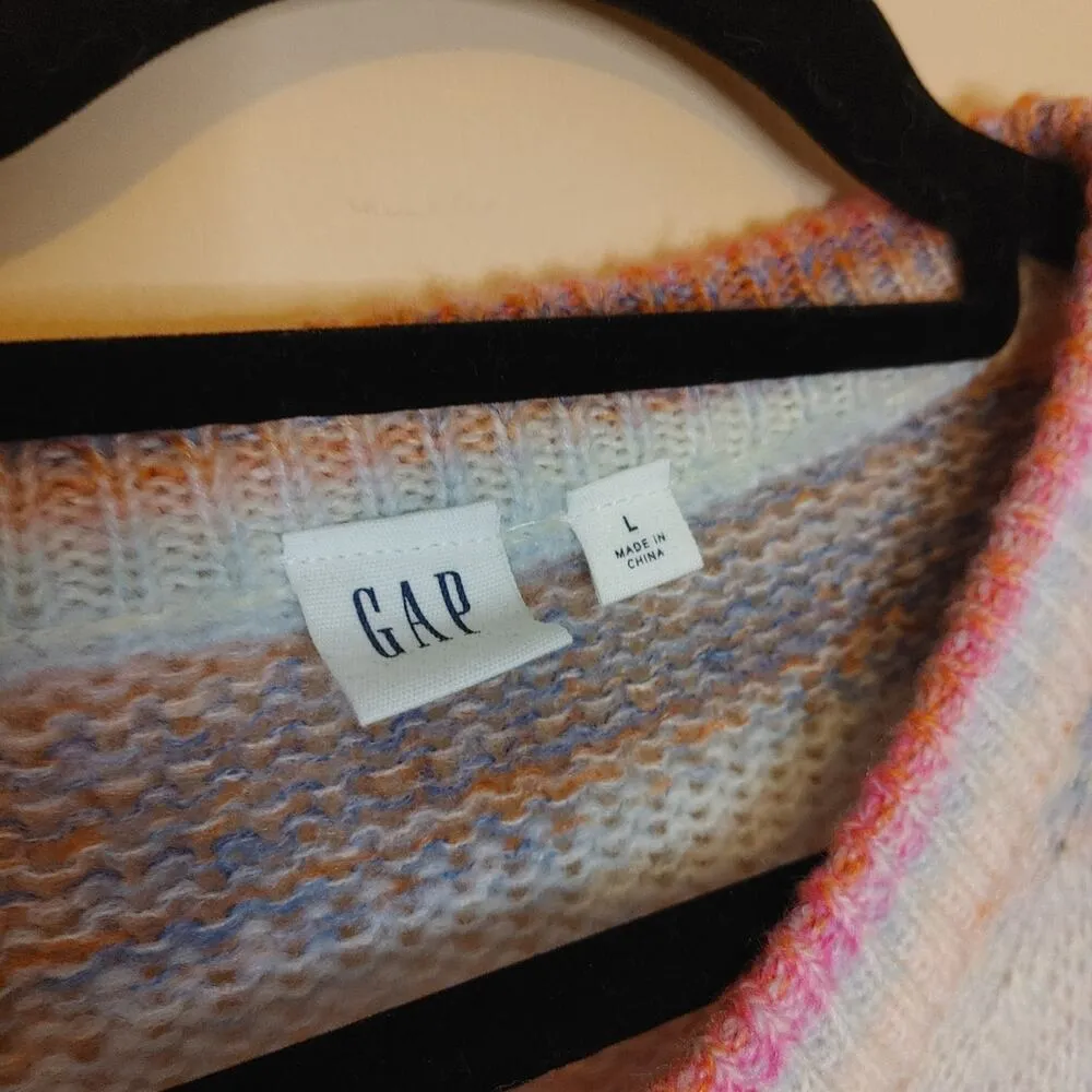 GAP Size Large Pink Striped Acrylic Nylon Sweater Soft Kawaii Pastel Purple Fuzz - Image 9