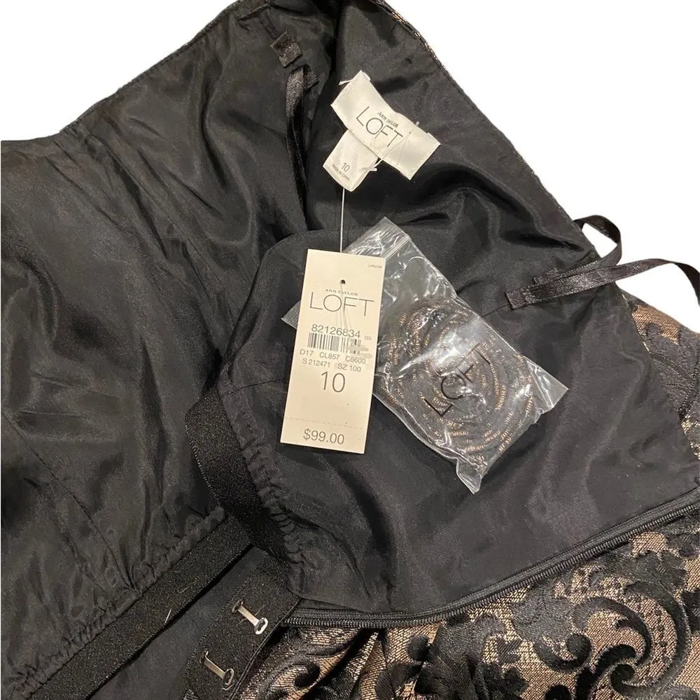 ANN TAYLOR LOFT Strapless Dress- NWT Black & GOLD Brocade Size 10 - Image 7