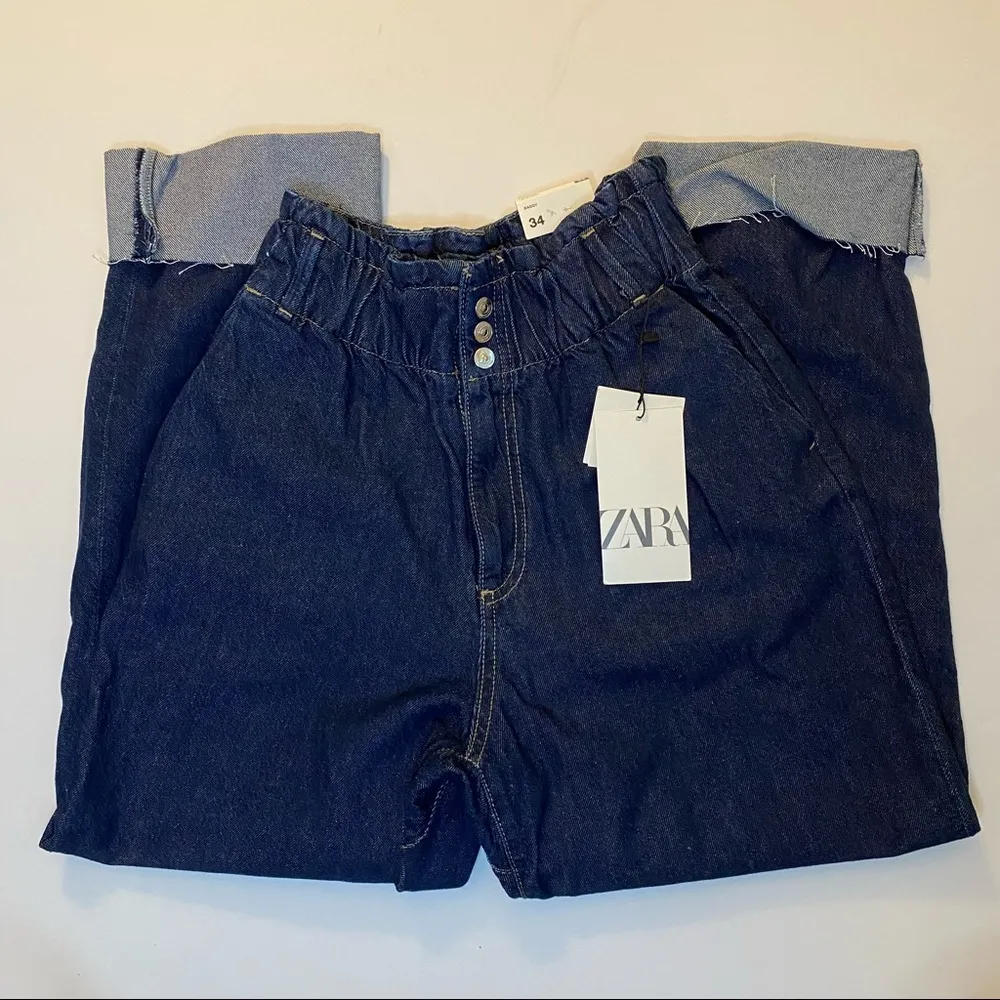 Zara High Waisted Baggy Jeans with Darts and Elastic Waist - Image 12