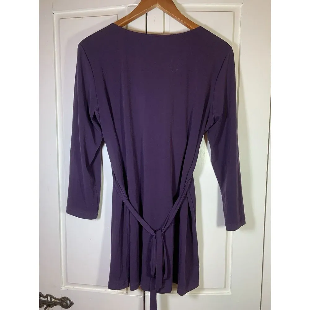 Oh Baby Motherhood Maternity Belted Empire Top Large 3/4 Sleeve‎ V Neck Stretch - Image 4