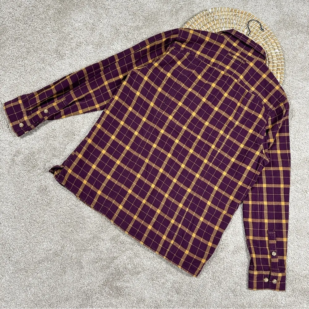 Duluth Trading Co Women’s Free Swingin Flannel Button Down Shirt Purple Yellow M Size M - Image 5