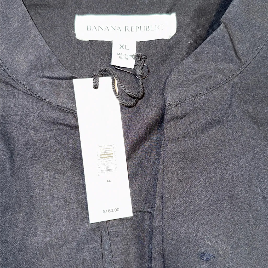 NWT Banana Republic Black Cotton Poplin Split-Neck Shirt Dress, size XL - Image 4