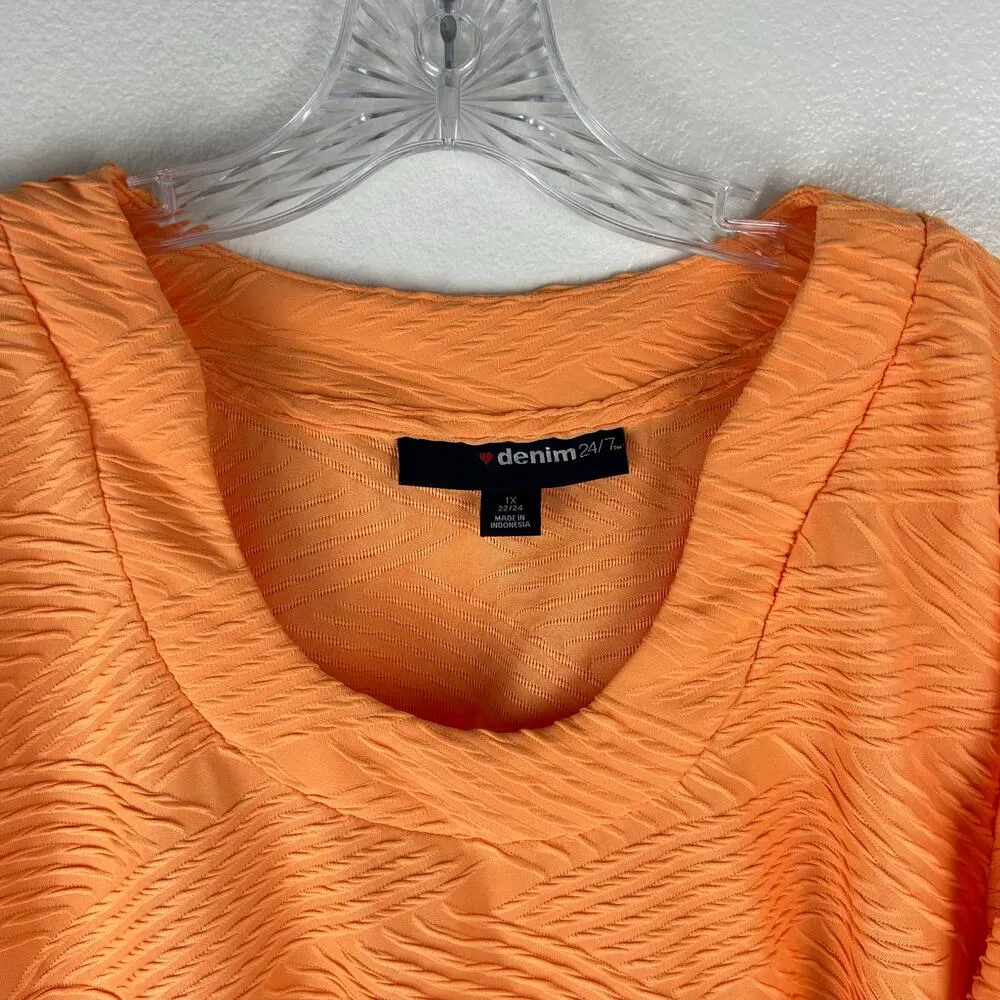 Denim 24/7 Womens Orange Short Sleeve Shirt Size 1X 22/24 Textured Top - Image 2