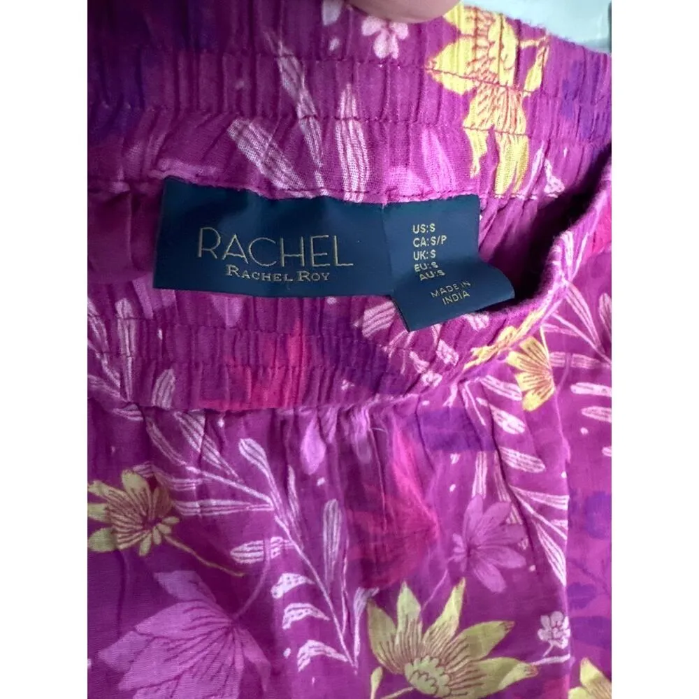 NEW Rachel Roy Purple Floral Skirt Colorful Mini 70s Tier Ruffle Pockets - Image 5