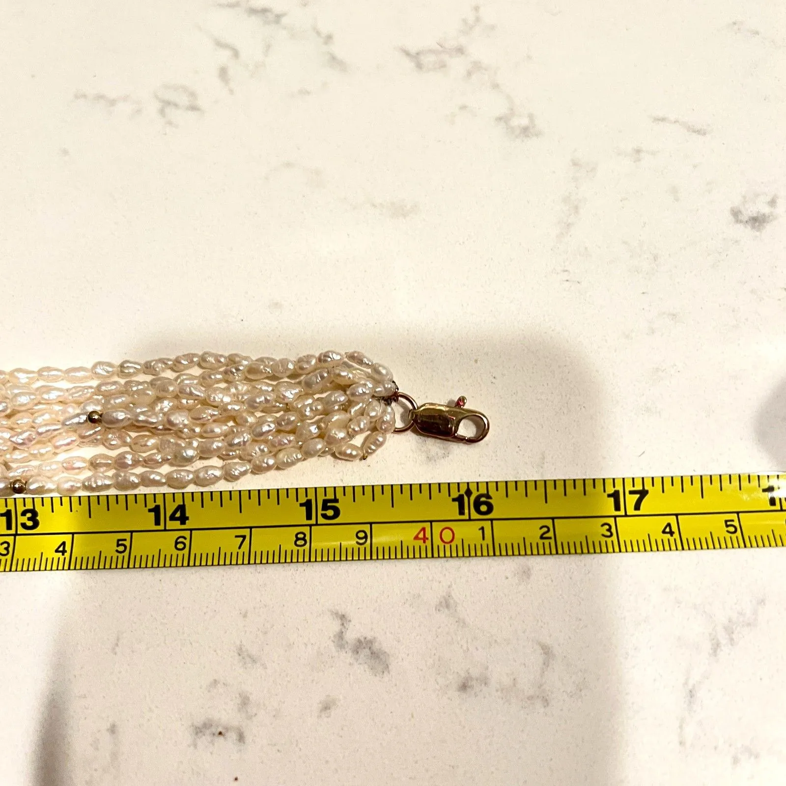 Freshwater Keshi pearl necklace 10 strands gold beads vintage White - Image 7