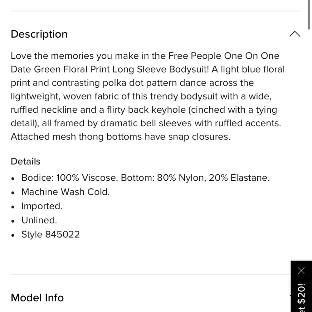 Free People Intimately One On One Date floral long sleeve bodysuit, size small - Image 6