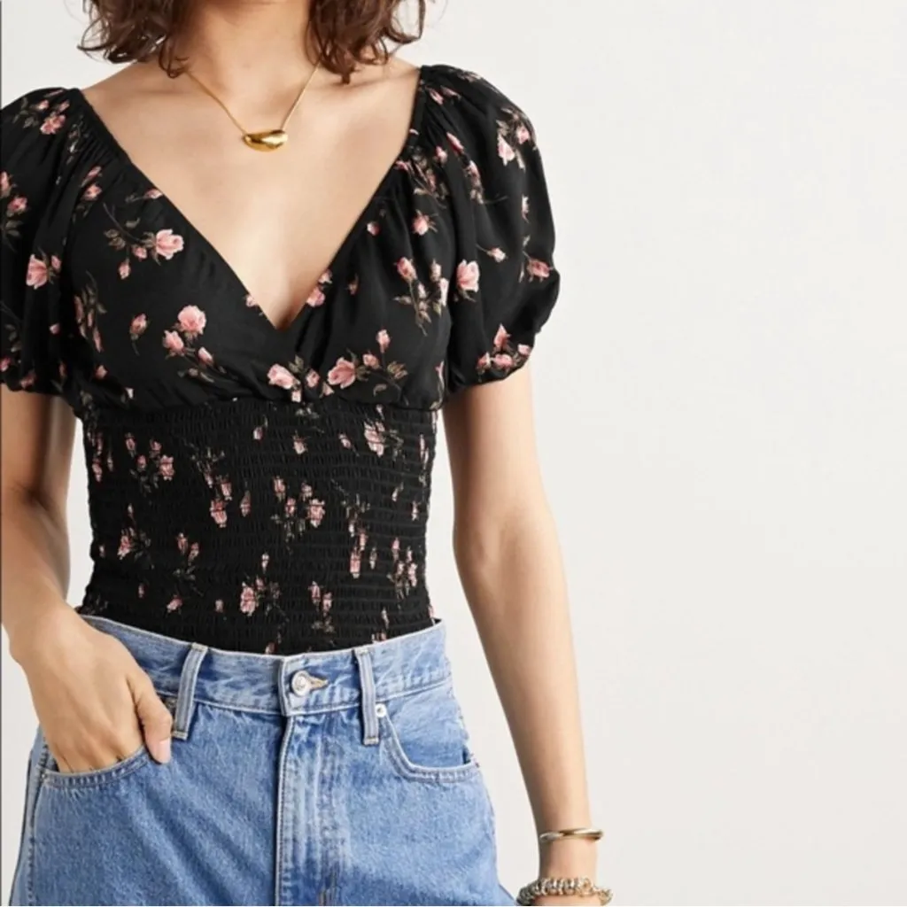 Reformation Alta Top in Romy Black Floral Puff Sleeve Whimsigoth Size XS - Image 6